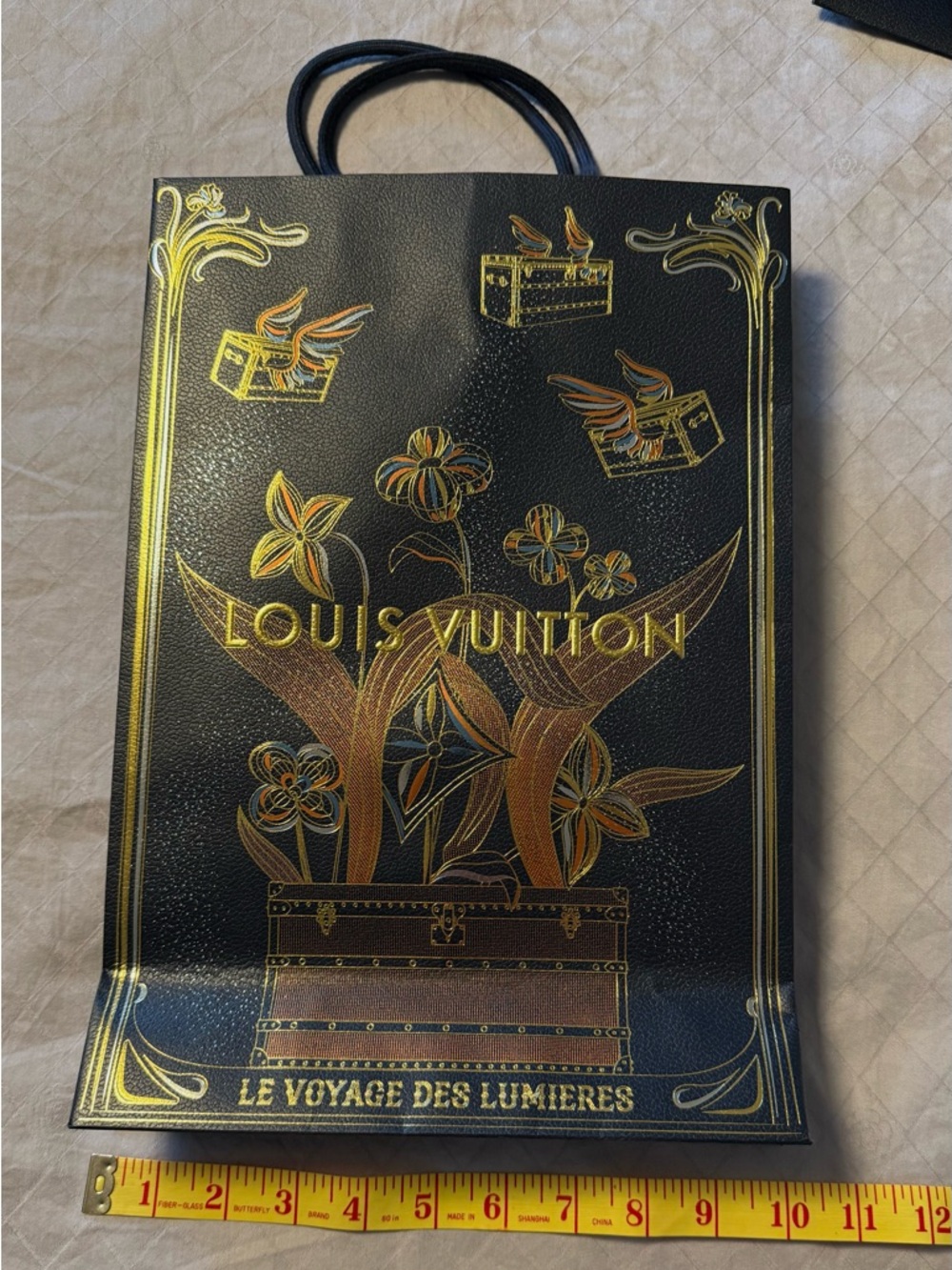 Louis Vuitton Black and Gold Floral Trunk Shopping Bag